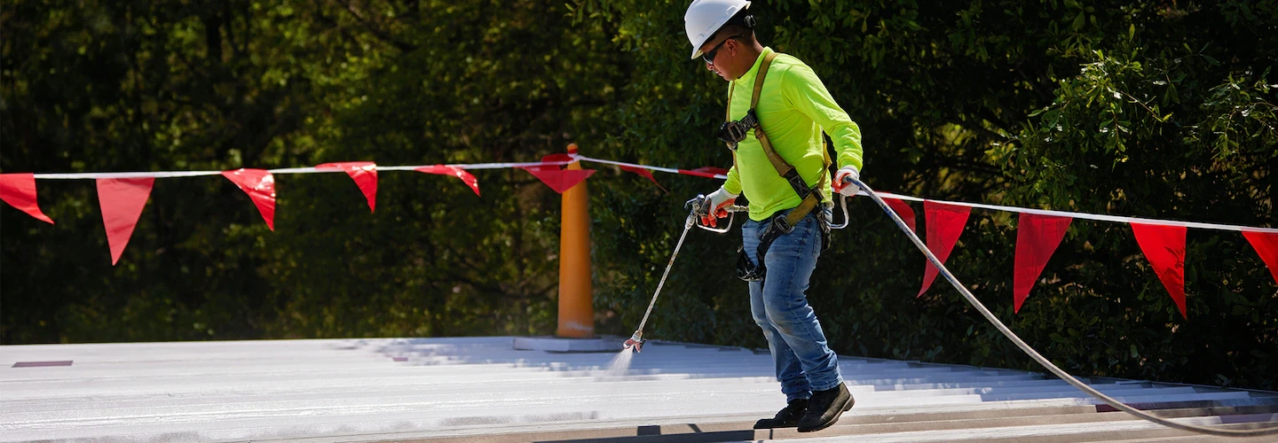 Silicone roof coating application